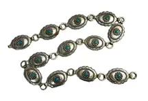 Mini Concho Belt Womens Small Silver Faux Turquoise Emboxxed Southwest Metal *