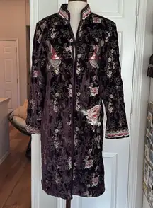 Heavily embroidered velvet long jacket