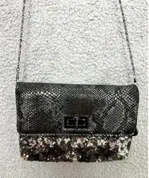 Big Buddha‎ Faux Snake Skin sequin Clutch Purse black Shoulder Chain Strap y2k