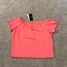 Neon hot pink crop top off shoulder