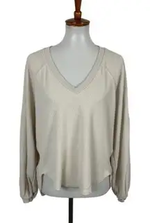 Urban Outfitters Cozy Knit V Neck Long Sleeve Cropped Sweater Top Small Beige