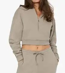 NWT WeWoreWhat Cropped Half Zip Fleece Cotton Hoodie Long Sleeve XS Stone #3980