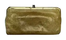 HOBO Y2K Lauren Embossed Leaf Green Leather Double-Frame Wallet Clutch Purse