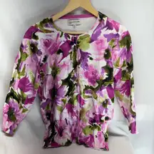 Jones New York Sport Women's Cardigan Sweater XL Floral Pink Green Button Up