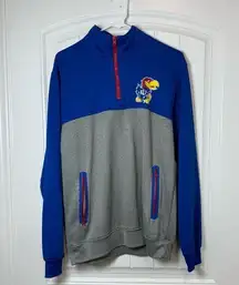 Blue and Gray Quarter-Zip Sweatshirt with Stand-Up Collar