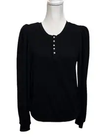 Cami NYC Leilani Waffle Knit Feminine Henley Top Black Blouse Womens Size Medium