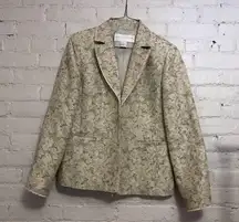 Doncaster Linen Silk Floral Tan Tapestry Frayed Long Sleeve Blazer Jacket