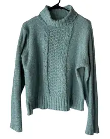 Crazy Horse Vintage Y2k Teal Cable Knit Turtleneck Sweater Academia Gilmore Girl