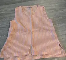 Flax 100% Linen Tank Top Size M Orange Stripe Relaxed Fit Lightweight Summer