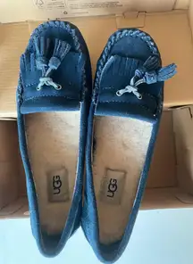 NWT  UGG Women Lizzy Shoes Size US6 Navy Leather Sock Lining 100% Wool