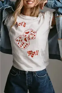 NWT Free People Banner Day Let's Roll Tee - white ivory red - small