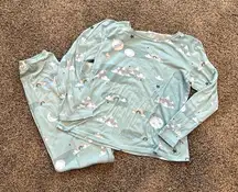 Womens/juniors pajama set long sleeve pants mountains clouds XS