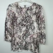 Dana Buchman L Pink Black Snake Reptile Print Knit Long Sleeve Top Zipper Soft