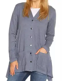 Logo by Lori Goldstein Lounge Size L Snap Cardigan Grey Mixed Media Casual Soft