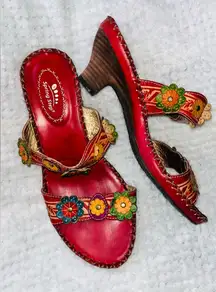 L’Artiste Spring Step Red Leather Floral Sandals sz 10