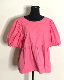 CROSBY by Mollie Burch- Vibrant Pink Puff Sleeve Blouse Size XL