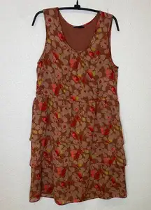 Gap  Tiered Hem Floral Abstract Dress Sz Sm Midi Polyester Casual Round Neck