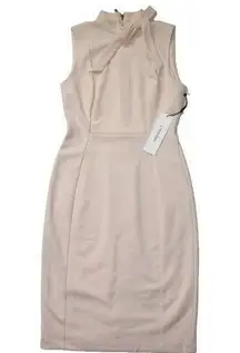 NWT Calvin Klein Tie Neck Sheath in Pale Pink Sleeveless Stretch Crepe Dress 2