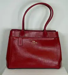 Coach ‘Casey’ Tote Patent Crossgrain Leather Cherry Red Gold Logo Original Tag