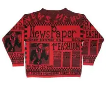 Vintage 80s Via l.A. Newspaper AOP Red Sweater