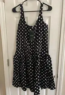 Ralph Lauren sleeveless black/white polka dot fitted waist dress, size 14, A07