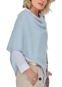 PURE COLLECTION Cashmere Gassato Poncho. Cloud Blue. One Size.
