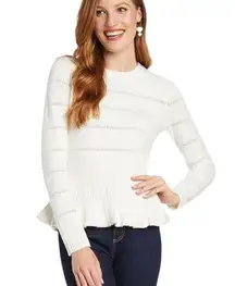 NWT Draper James Peplum Knit Pointelle Sweater Willow White Size XXL