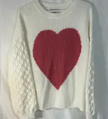 Miss Sparkling Heart Patterned White and Red Sweater‎ Size Medium