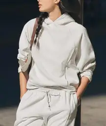 Daily Practice Sparkle Pullover Hooded Sweater Anthropologie Off White NWT XL