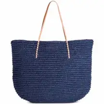 MERONA | Large Blue Straw Beach Tote Bag D32