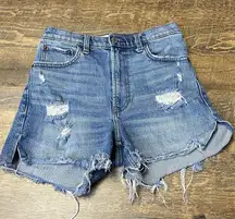 Abercrombie & Fitch High Rise 4" Jean Shorts Blue Denim Distressed Womens 25/0