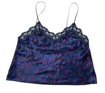 Cacique silky camisole women’s small‎ blue red paisley lace inlet top