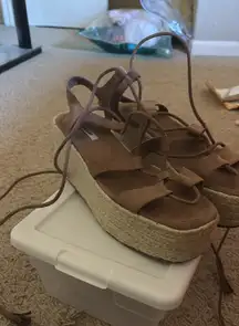 Lace up flat form wedge 