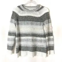 Lou & Grey Striped Knit Sweater White Gray Acrylic Blend Cozy Womens XS