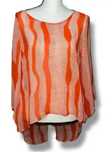 Umgee long sleeve sheer high low top with back hemline split
