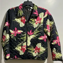 Vintage 220 Hickory Black and Pink Floral Bomber Jacket Quilted Texture (378)