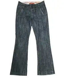 One Five One Flared Leg Jeans Women 4 Mid-Rise 3 Buttons Waist Buckle Dark Denim