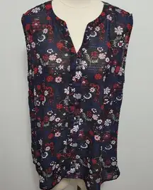 Bit & Bridle navy paisley floral sleeveless blouse size xl