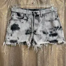 Denim X Alexander Wang Gray Black Tie Dye Distressed Jean Shorts Size 26