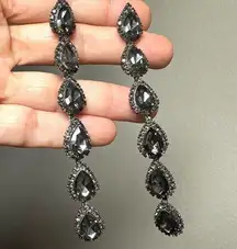 Long grey teardrop rhinestone long earrings