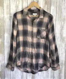 Lucky Brand Peach Plaid Button Down
