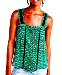 Anthropologie  Bardot Tank Top Green Printed Sheer Chiffon Crochet Blouse