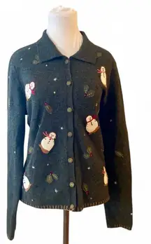 Vintage Skyr Lambs’ Wool Festive Snowman Cardigan, Size XL