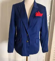 Women’s Twist Navy Blue Blazer Jacket (Red Pocket Accent) Medium