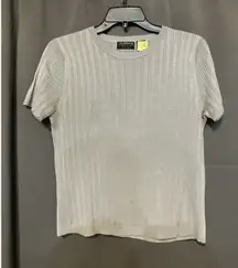 Liz Claiborne Classics Women's Silver Top, Petite Medium Sweater, Short‎ Sleeve