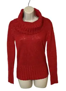 LEI Red Sequin Knit Cowl Neck Sweater Women’s Medium