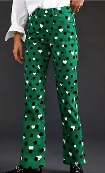 Anthropologie Maeve The Cigarette Slim Jeans Green Heart Dot Patterned