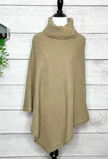 Michael Kors Turtleneck Shaker Stitch Poncho Honey Brown Tan One Size