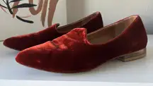 Le Monde Beryl Flat Red Velvet Venetian‎ Italian Slipper Flat Loafers Size 37