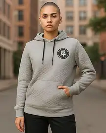 BARSTOOL Gray Quilted Pullover Hoodie Pockets Sweatshirt ~ Women's Size LARGE